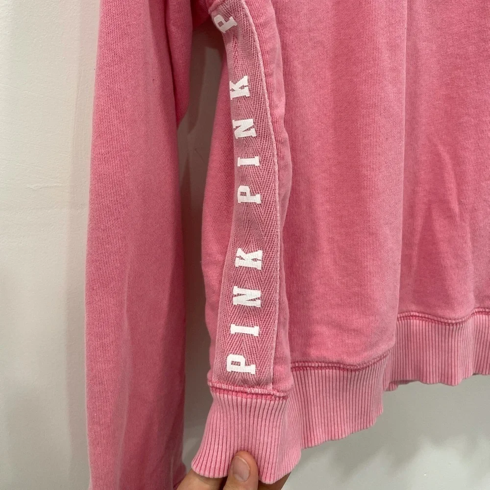 Pink VS Half-Zip Sweatshirt Long Sleeve Spell Out